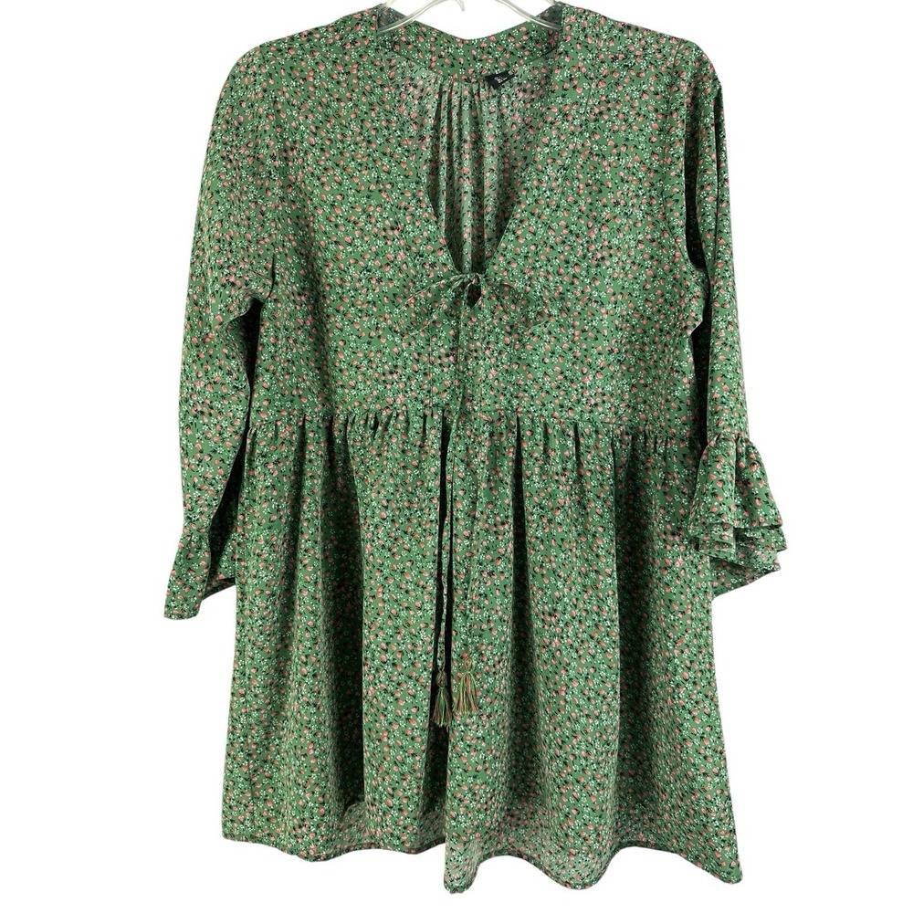 Sacred Threads Women's One Sz Flare Sleeve Paisley Floral Top Boho Hippie Tassel